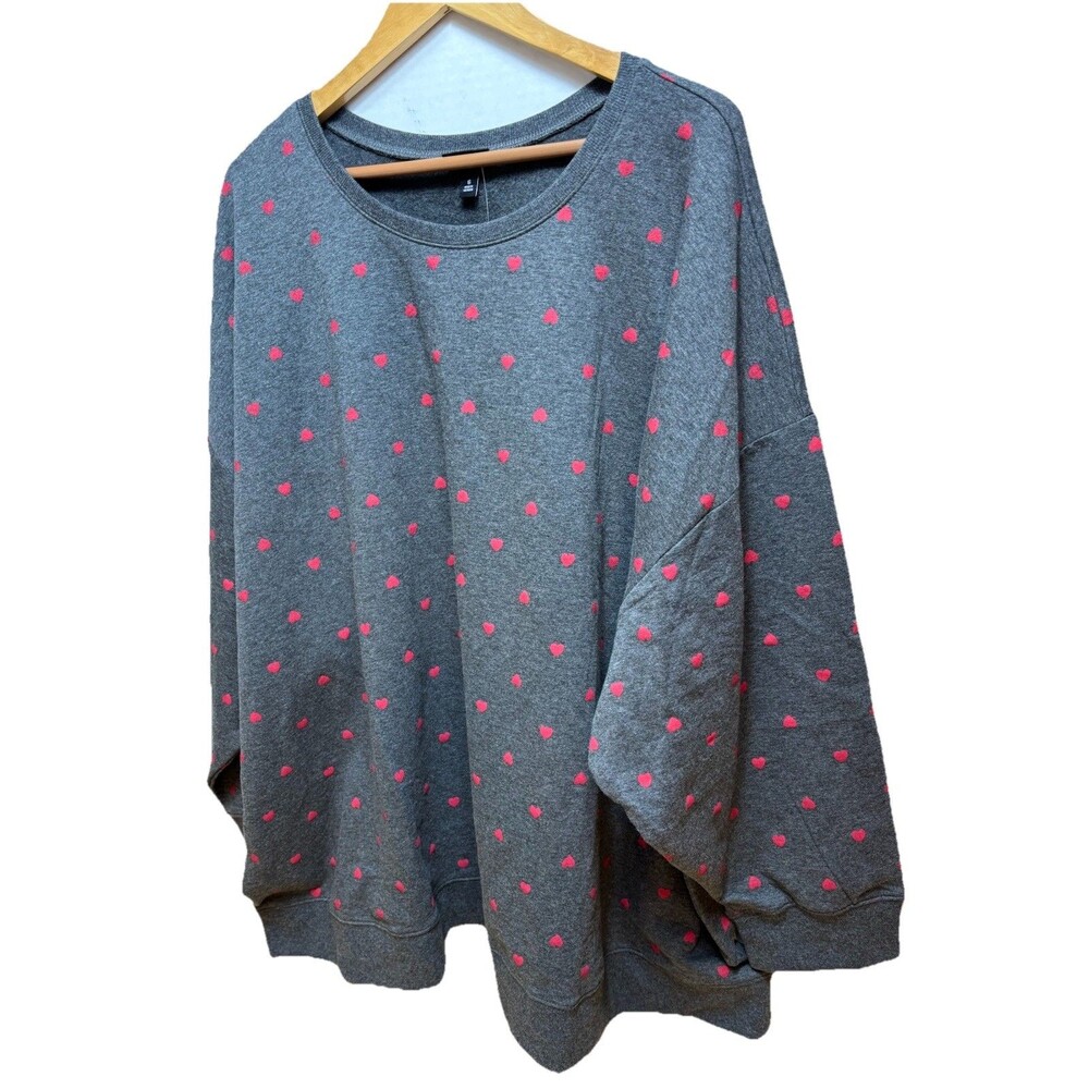Torrid Woman’s Sweatshirt Sweater Gray W/Red Hearts Size 6X Plus Size Soft NEW